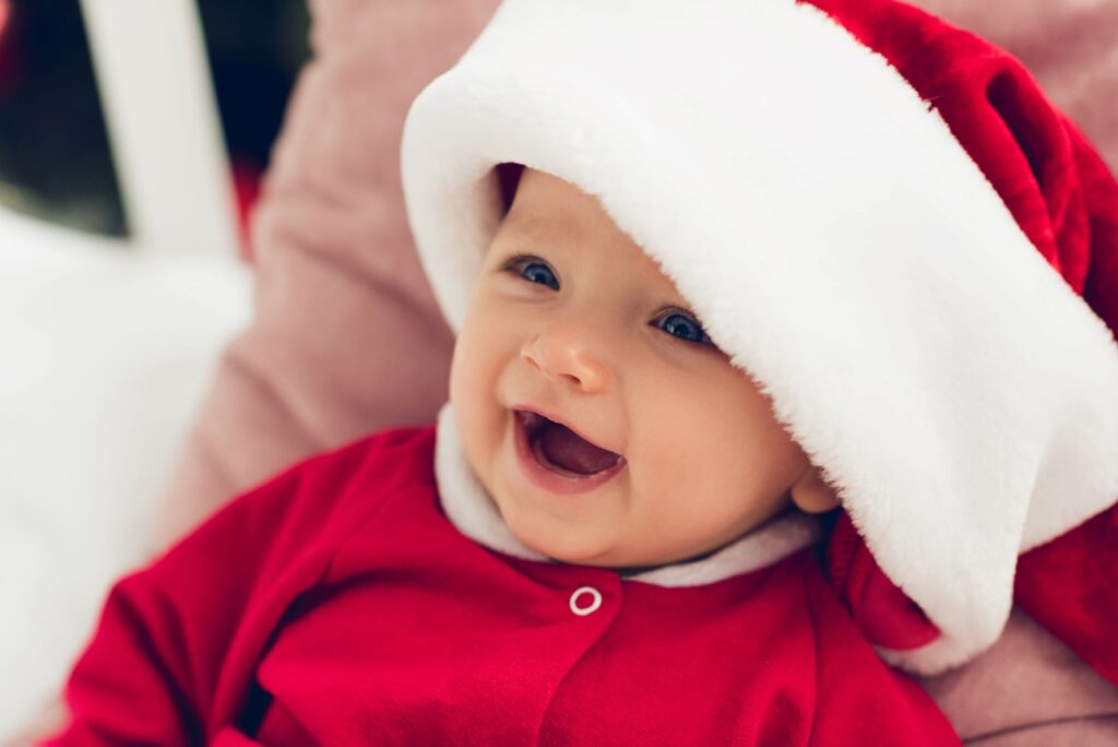 Baby in a Santa hat